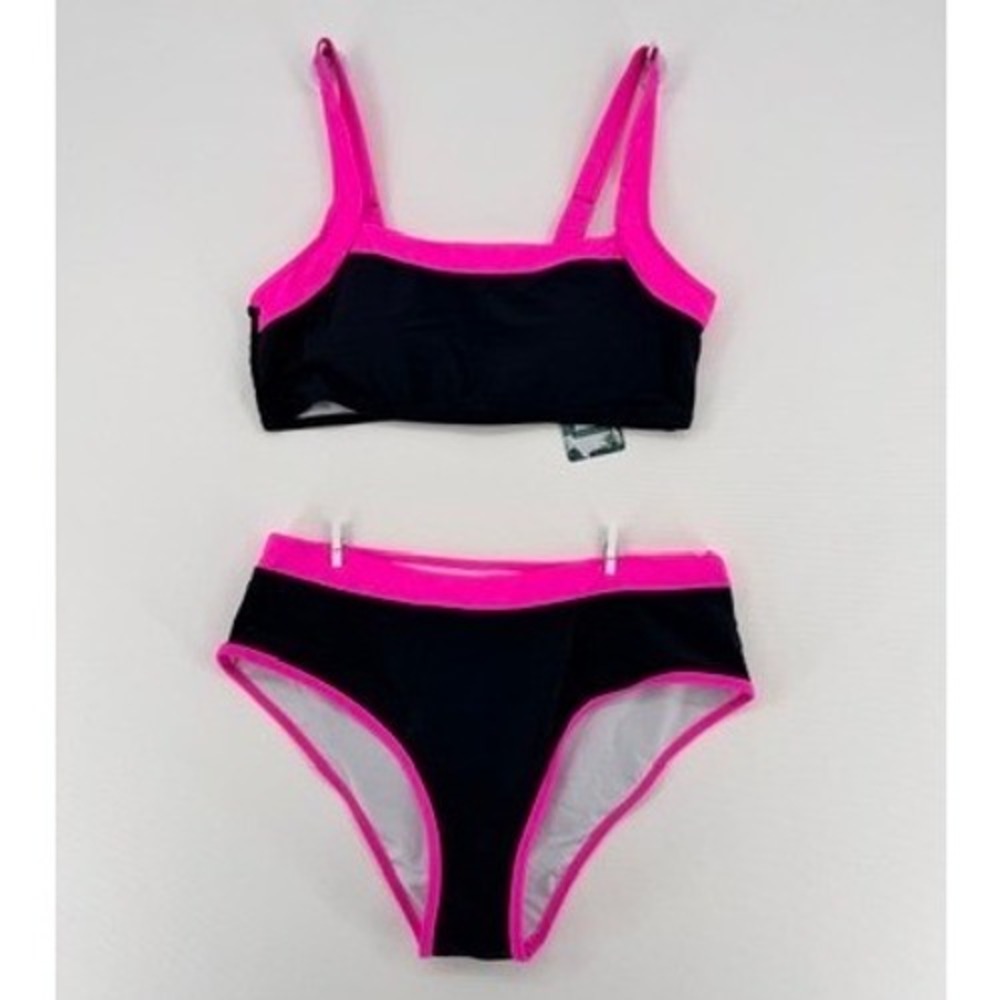 NEW Swimall Bikini Set High Waisted Two Piece Swimsuit M Black Pink NWT